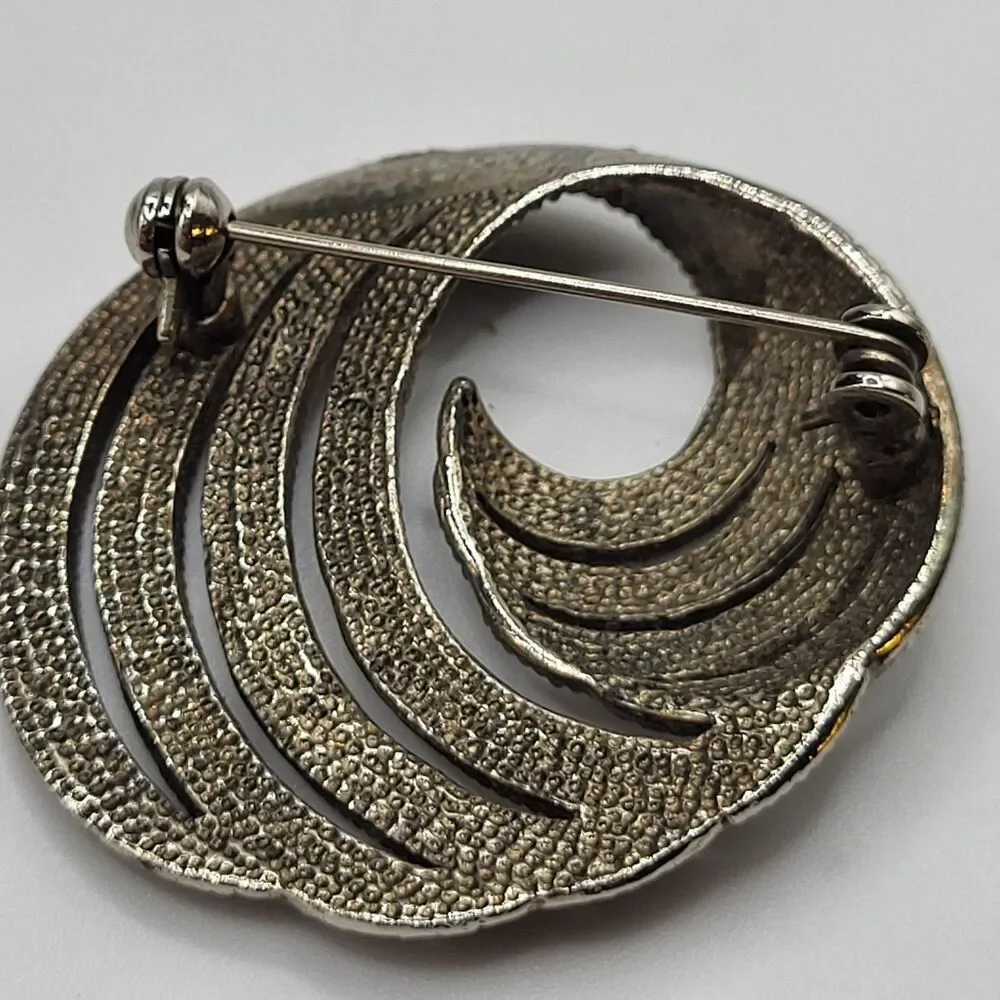 Vintage Marcasite Swirl Brooch Pin 1.75in